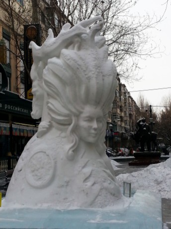 One of the walking st snow sculptures